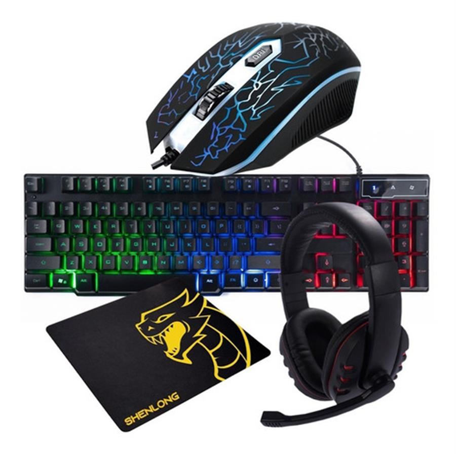 Kit Gamer Teclado Mouse Auricular Pad 4 EN 1 SHENLONG C4001