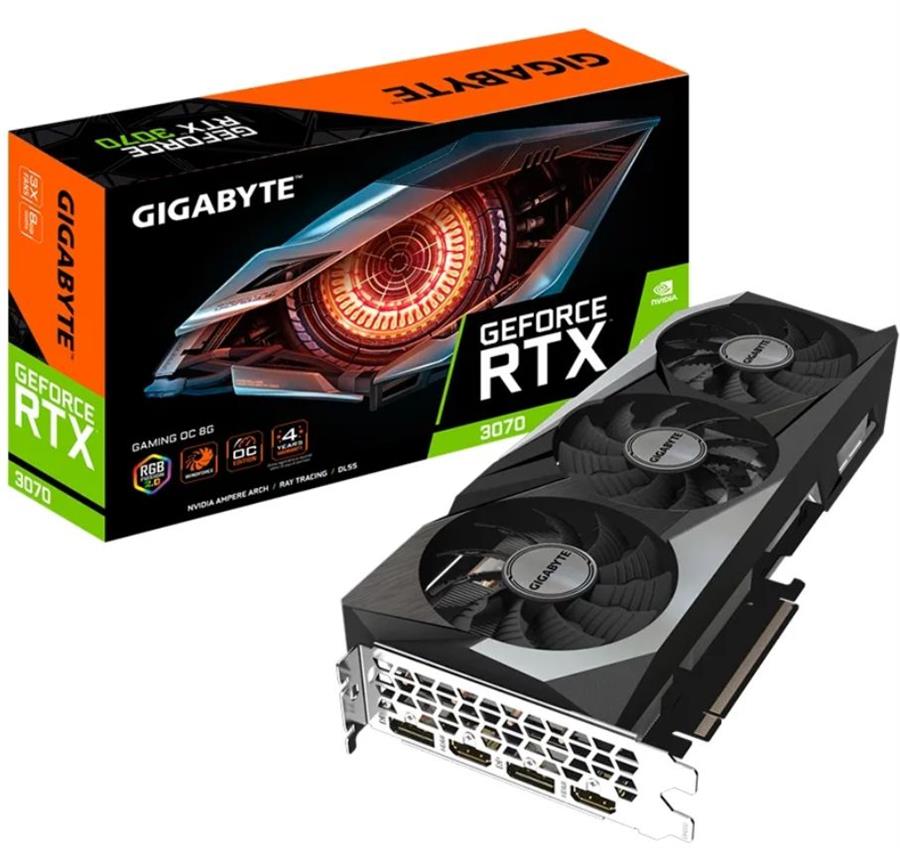 Placa de Video GeForce RTX 3070 Gaming OC 8G, 3xCooler Gigabyte WINDFORCE