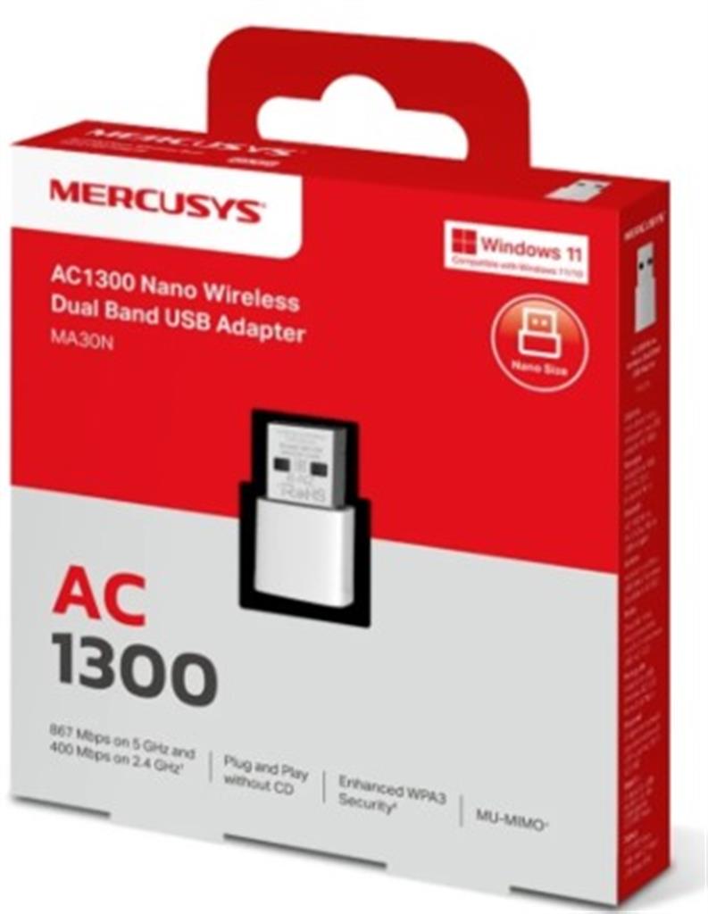 Placa Red WiFi USB MA30N Nano Mercusys AC1300 Dual band