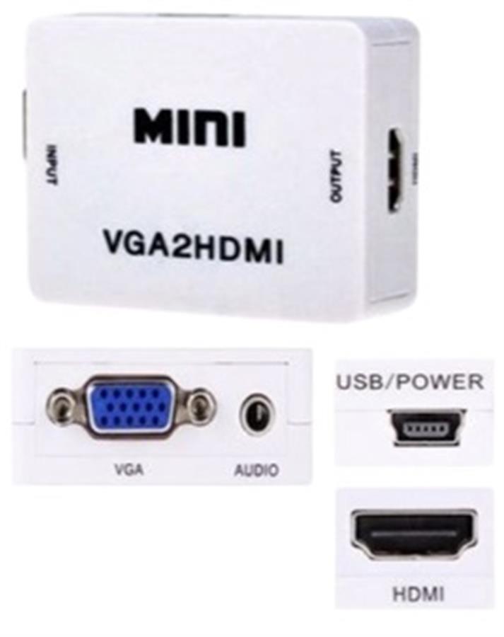 Adaptador VGA a HDMI con Entrada de Audio y Fuente