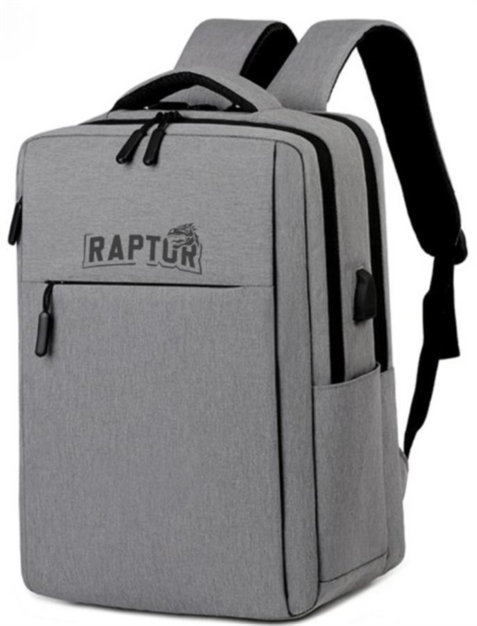 Mochila para Notebooks Raptor con Usb para Carga Multiples Bolsillos Gris
