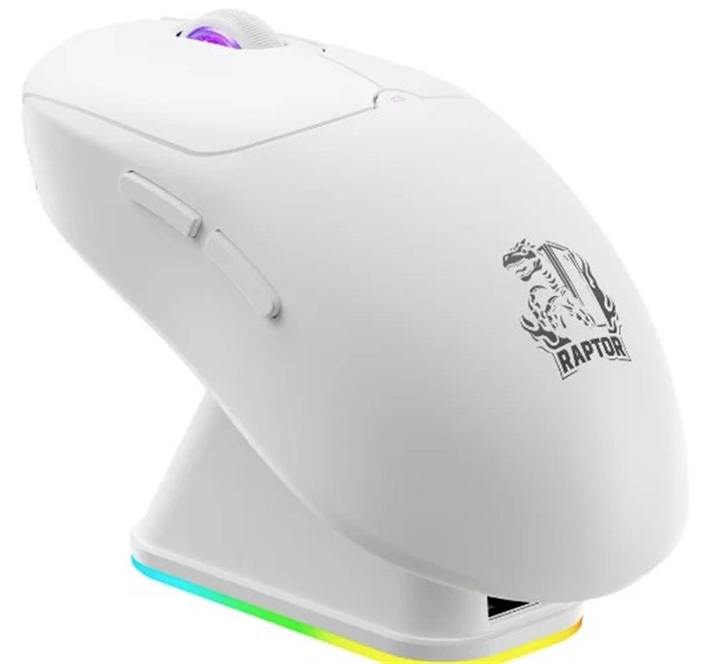 Mouse Gamer Raptor Storm Grip Wireless 4 botones 24000dpi c/base Cargadora White